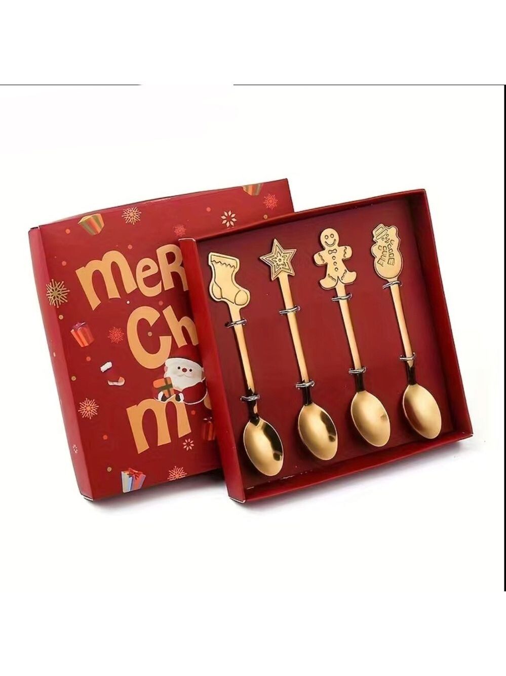 New 4pc Gold Christmas Coffee Teaspoon Dessert Set